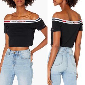 Tommy Hilfiger Jeans Tape Logo Black Crop Top